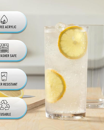 Zulay Kitchen Acrylic Glasses Drinkware - 12 Piece Unbreakable Plastic Tumblers - BPA-Free, Reusable Plastic Drinking Glasses for Home & Outdoors - Stackable, Lead-Free & Dishwasher Safe - (16 oz)