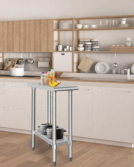 HARDURA Stainless Steel Table 24X12 Inches with Undershelf and Galvanized Legs NSF Heavy Duty Commercial Prep Work Table for Restaurant Kitchen Home and Hotel