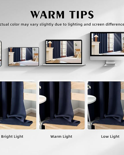 Room Darkening Curtains 45 Inch Length for Bedroom Living Room, Insulated Thermal Grommet Curtain Drapes, Blackout(60-90%,Not 100%) Window Treatment Decor, 2 Panels, 35x45, Navy Blue