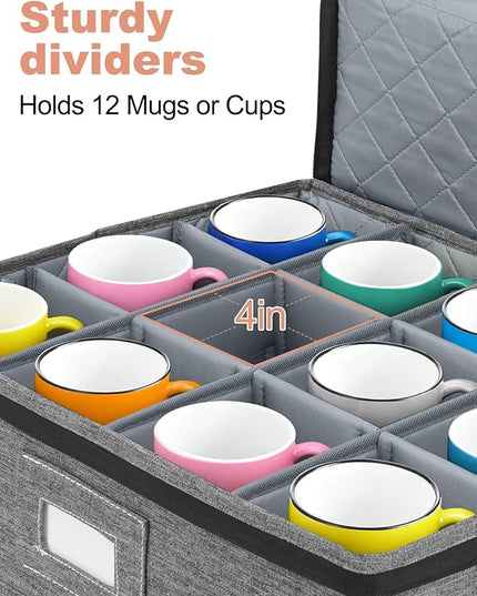 Cirhy Reinforced China Storage Containers, 5-Piece Dinnerware & Mug Organizer Set with Quilted Padding and Felt Dividers, Stackable Boxes for Dishes, Cups & Fine China, Ideal for Moving and Kitchen
