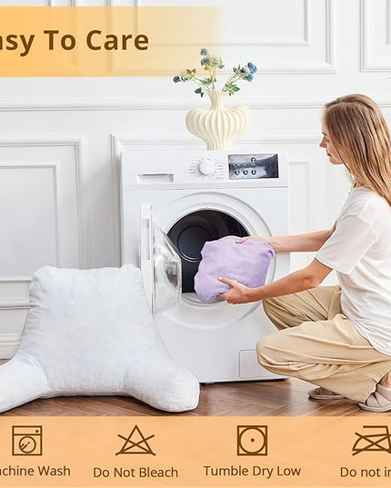 Sasttie Reading Pillow, Velvet Back Pillow for Bed Sitting Up, Adult Back-Rest Support Cushion with Arms for Sit Up on Couch, Sofa, and Floor, Dorm Essentials, Reading Accessories, Lavender