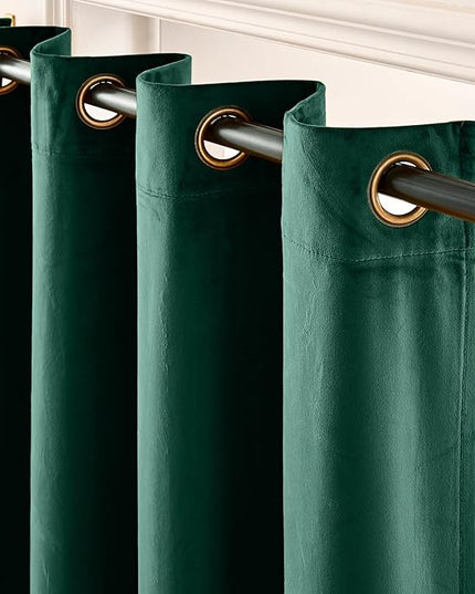 Lazzzy Blackout Velvet Green Thermal Insulated Curtains 90 Inch Long Drapes for Bedroom Window Treatments Grommet Living Room Drapes Set of 2 Panels Emerald Green