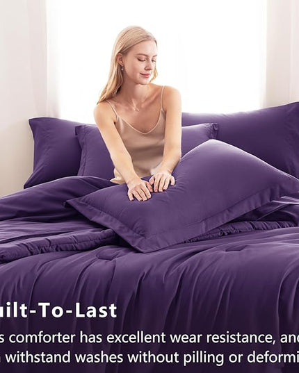CozyLux Full Size Comforter Set Purple, 7 Pieces Bed in a Bag Full Comforter Set with Sheets, Soft Bedding Set with Down Alternative Comforter, Fitted Sheets, Flat Sheets, Pillow Shams and Pillowcases