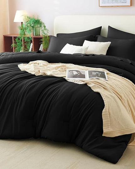 CozyLux Oversized King Comforter Set Black, 7 Pieces Bed in a Bag Comforter Set with Sheets, Soft Bedding Sets with Down Alternative Comforter, Fitted Sheet, Flat Sheet, Pillow Shams and Pillowcases