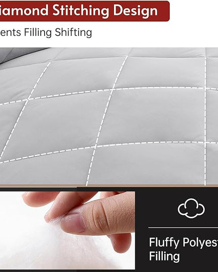 MUXHOMO 7 Pieces King Comforter Set, Reversible Bed in a Bag King Size, All Season Bedding Set with Comforter, Flat Sheet, Fitted Sheet, Pillowcases & Shams, Light Grey & Beige