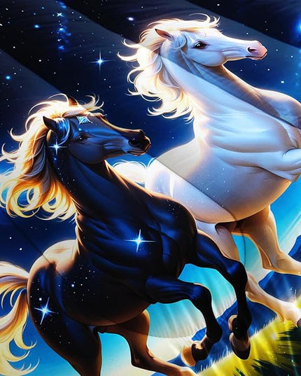 Western Bedding Sets King Size,Farmhouse Animal Theme Prairie Galloping Horse Comforter Set for Kids Girls Boys Room Decor,Dreamy Starry Sky Background Bedding Set with 2 Pillowcases.