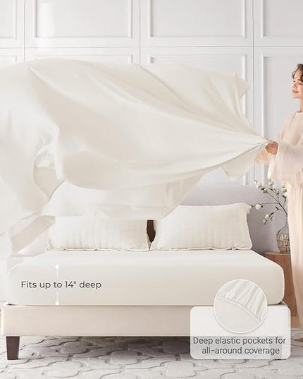 MUXHOMO 5 Pieces Twin XL Comforter Set, Seersucker Bed in a Bag Twin XL Size, All Season Luxury Bedding Set with Comforter, Flat Sheet, Fitted Sheet, Pillowcase & Sham, Ivory