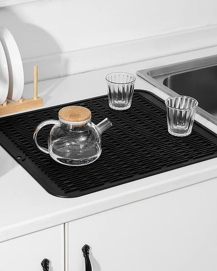 Silicone Dish Drying Mat for Multiple Usage,Easy clean,Eco-friendly,Heat-resistant Silicone Mat for Kitchen Counter or Sink,Refrigerator or Drawer Liner Black 2XL 24 inches x 18 inches