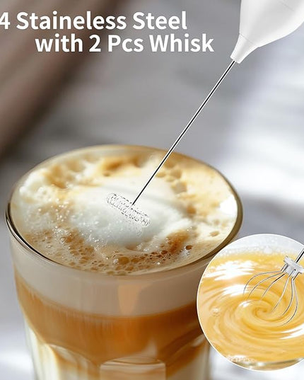 Kitchen Milk Frother Handheld with Stand, 3 Speeds Adjustable Mixer Electric Handheld Frother Wand, Hand Mixer Matcha Whisk Coffee Stirrers for Matcha, Hot Chocolate, Egg, Lattes - White