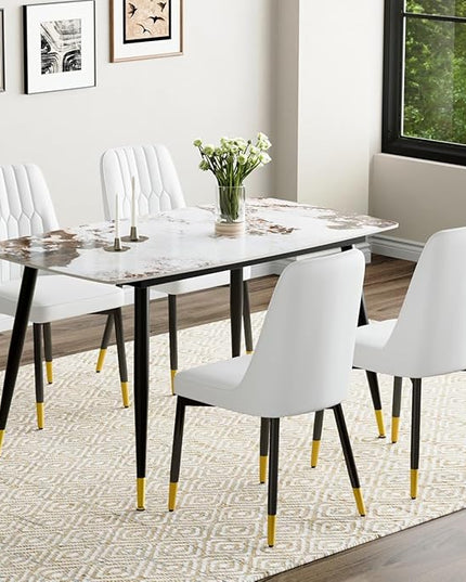Small Dining Table Set for 4, 50'' Sintered Stone Dining Table with 4 Chairs, Easy to Assemble, Suitable for Small Spaces