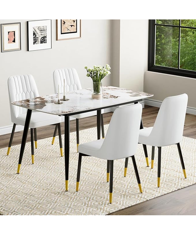 Small Dining Table Set for 4, 50'' Sintered Stone Dining Table with 4 Chairs, Easy to Assemble, Suitable for Small Spaces