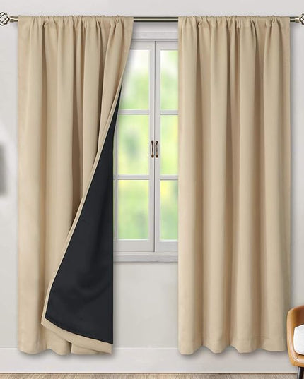 BGment Full Blackout Curtains for Living Room 72 Inch Length 2 Panels Set, Thermal Insulated Room Darkening Soundproof Window Curtains for Bedroom with Rod Pocket, Each Panel 55 Inch Wide, Beige