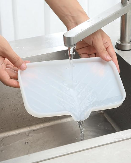 Silicone Bathroom Soap Dishes with Drain Spout-Bathroom and Kitchen Sink Organizer,Sponge Holder,Dish Soap Tray,Perfect for Dispenser,Scrubber,Bottle,Cup on Counter Translucent 9.6"×5.3"