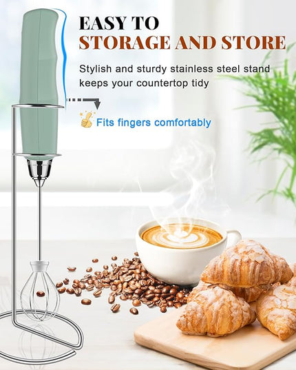 YUSWKO Milk Frother Handheld for Coffee with Stand, Rechargeable Drink Mixer with 3 Heads 3 Speeds Electric Coffee Frother Whisk, Gift for Many Occasions and Festival