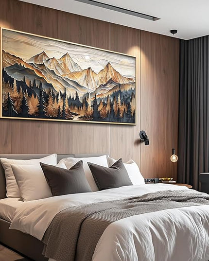 Wood Farmed Canvas Wall Art For Living Room Large Wall Decor For Office Bedroom Decorations Mountain Landscape Pictures Abstract Painting Artwork Room Wall Mural Aesthetic Home Decor 30x60 In