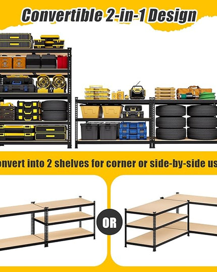 71"H x 35.5"W x 16"D 5-Tier Metal Storage Shelves: Heavy Duty Garage Shelving Adjustable Shelves for Storage - Black Utility Rack Shelf for Pantry, Warehouse, Closet, Office, Kitchen