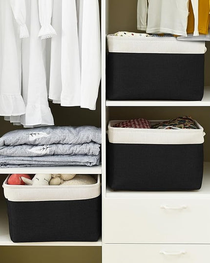 TheWarmHome Storage Basket for Gifts Empty - Large Cubes 3 Pack 15.8x11.8x11.8 inch Storage Bins for Organizing Book Cloth Bathroom Toy (White & Black)