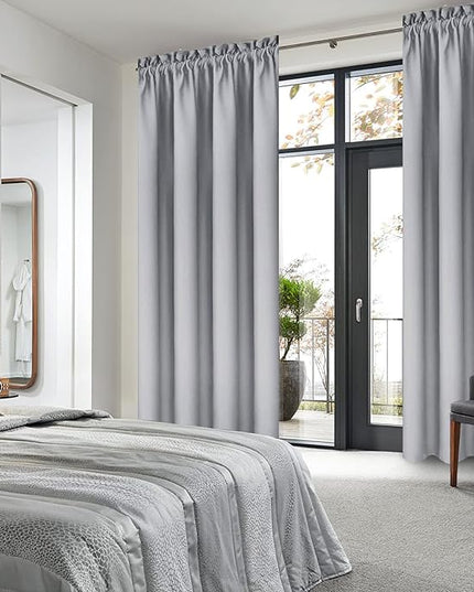 DWCN Blackout Curtains Room Darkening Thermal Insulated Bedroom Curtains Window Curtain Panels, 38 x 84 inches Long, Set of 2 Silver Grey Rod Pocket Drapes