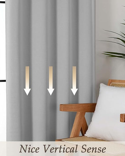 Gwine Silver Grey Blackout Curtains for Bedroom 90 inches Long 2 Panels Set, Solid Noise Reducing Thermal Insulated Blackout Curtains for Living Room with Rod Pocket, Each 50" Wx90 L
