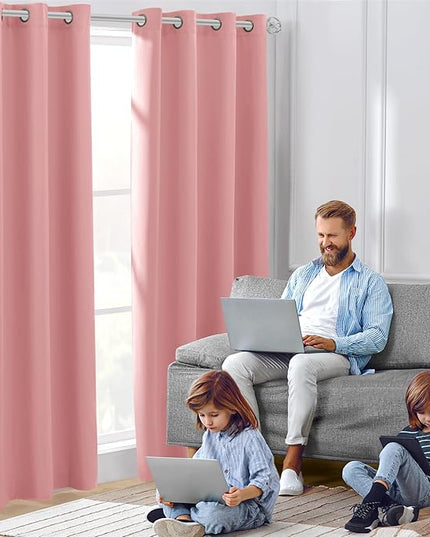 HOMEIDEAS Coral Blackout Curtains for Bedroom 52 X 96 Inch Length 2 Panels Set Room Darkening Bedroom Curtains, Soundproof Thermal Grommet Window Curtains for Living Room for Christmas