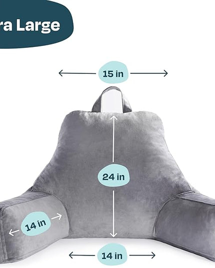 Linenspa Reading Pillow with Shredded Memory Foam- X-Large Size - Back Pillow for Sitting in Bed, Reading, Gaming, Watching TV – Bed Chair with Arms, Dorm Room Essentials, Stone