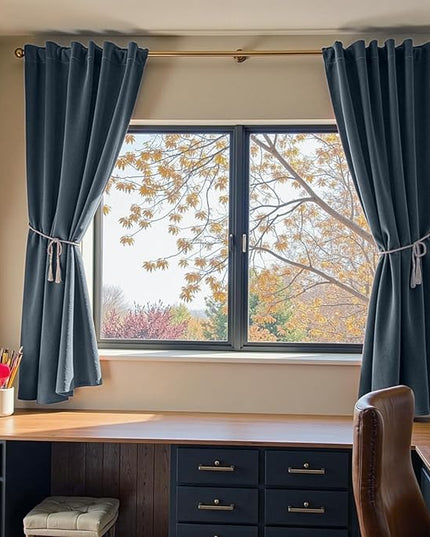 Lazzzy Velvet Blackout Curtains Thermal Insulated Room Window Drapes Super Soft Luxury Curtains for Living Room Bedroom Rod Pocket 2 Panels, Dark Slate, 52" W x 72" L