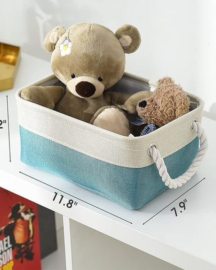 TheWarmHome Storage Bins for Shelves - Small 6 Pack 11.8x7.8x5.2 inch Sturdy Storage Basket W/Handles, Decorative Foldable Storage Baskets for Organizing Closet Nursery Toy(White & Green)