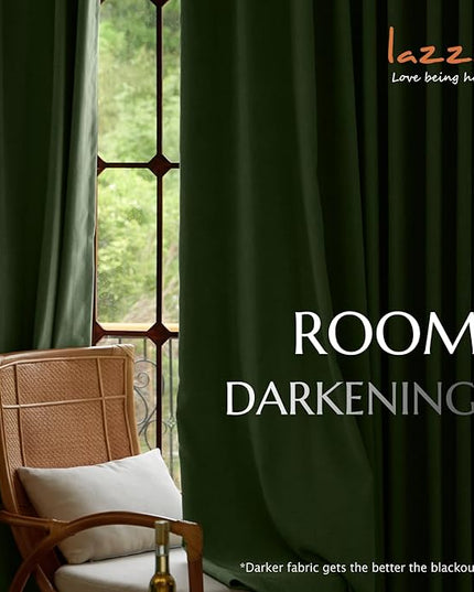 Lazzzy Velvet Blackout Curtains Thermal Insulated Room Window Drapes Super Soft Luxury Curtains for Living Room Bedroom Rod Pocket 2 Panels, Moss, 42" W x 84" L