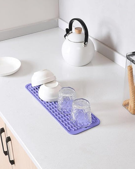 Silicone Dish Drying Mat for Multiple Usage,Easy clean,Eco-friendly,Heat-resistant Silicone Mat for Kitchen Counter,Sink,Bar,Bottle,or Cup Light Purple M 17 inches x 6 inches