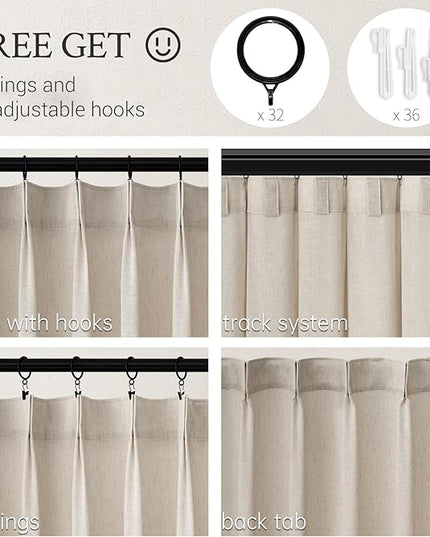Topfinel Oatmeal Pinch Pleated Linen Curtains 84 Inch Length 2 Panels for Bedroom Living Room Textured Semi Sheer Window Curtain Boho Neutral Back Tab Pinch Pleat Drape with Hooks 84 Inches Long