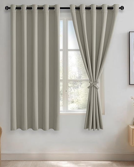JIUZHEN Silver Grey Blackout Curtains with Tiebacks Thermal Insulated, Light Blocking and Noise Reducing Grommet Curtains for and Living Room, Set of 2 Window Curtain Panels, 60 x 63 Inch Length