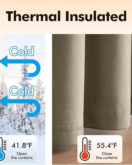 MIULEE Velvet Curtains Taupe Elegant Grommet Thermal Insulated Soundproof Room Darkening Curtains/Drapes for Classical Living Room Bedroom Decor 52 x 108 Inch Set of 2