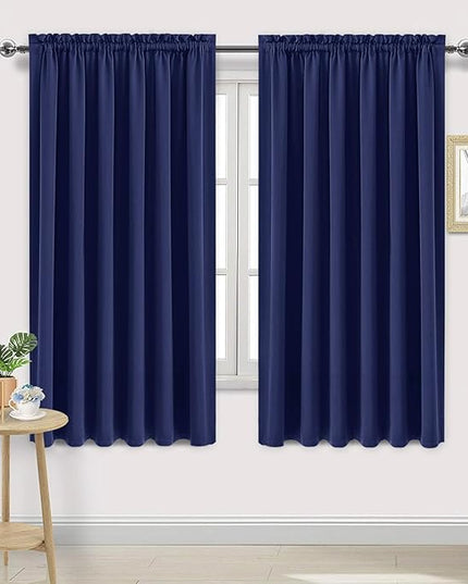 DWCN Blackout Curtains for Living Room Thermal Insulated, Energy Saving & Noise Reducing Bedroom Curtains, Navy, W 70x L 72 Inch, Set of 2 Rod Pocket Curtain Panels