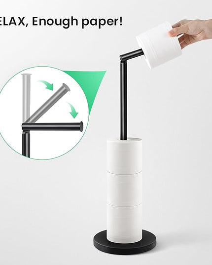 Cesun Toilet Paper Holder Stand Free Standing, Black Toilet Paper Storage with Heavy Weighted Base, Bathroom Stainless Steel Toilet Paper Roll Holder, Non-Slip, Matte Black