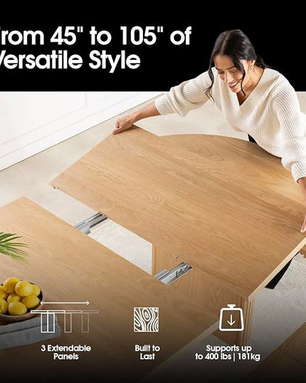 Transformer Table - Solid Wood Extendable Round Dining Table, Extendable Round Dining Table, Space-Saving Modern Furniture, Scandinavian Oak, Natural Finish (Table Only)