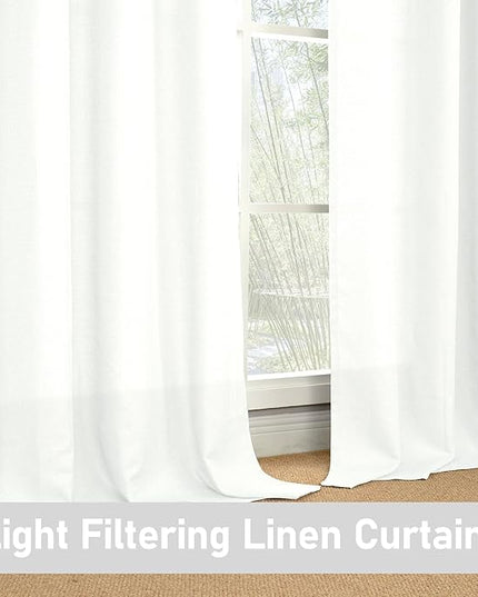 LAMIT White Linen Curtains 84 inch Length for Living Room, Thermal Insulated Soft Thick Curtains Light Filtering Privacy Grommet Window Drapes for Bedroom/Farmhouse, Set of 2 Panels, W52 x L84