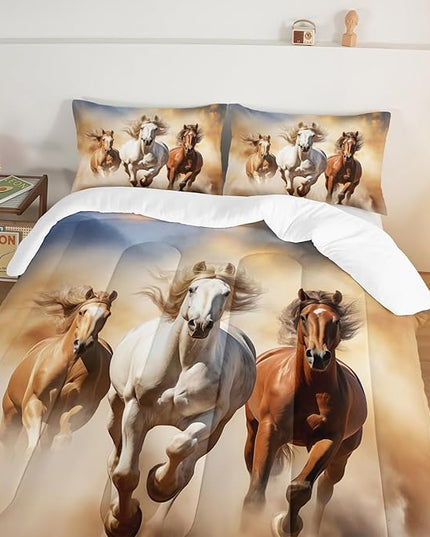Pentium Horse Print Bedding Comforter Set Twin Size for Teens,Farm Animal Pattern Bedding Set for Boys Girls Room Horse Decor,Desert Theme Bedding Set with 2 Pillowcases.