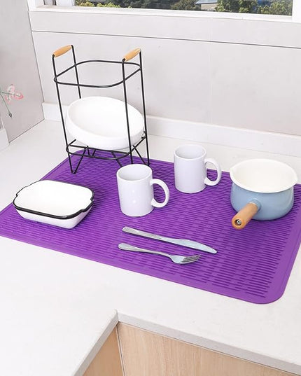Silicone Dish Drying Mat for Multiple Usage,Easy clean,Eco-friendly,Heat-resistant Silicone Mat for Kitchen Counter or Sink,Refrigerator or Drawer Liner Purple 3XL 28 inches x 18 inches