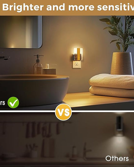 L LOHAS LED Night Lights Plug Into Wall, 2 Pack Night Light with Dusk-to-Dawn Sensor, Dimmable Decorative LED Nightlights, 0-100LM 3000K Adjustable Brightness for Bathroom, Hallway, Bedroom,Stairway