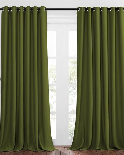 NICETOWN Living Room Window Curtain Drapes Extra Long & Wide - Living Room Panels Grommet Top Window Treatment for Hall & Guest Room (W80 x L108, Olive, 2 Pieces)