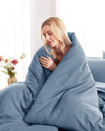CozyLux Queen Comforter Set Grayish Blue, 7 Pieces Bed in a Bag Queen Comforter Set with Sheets, Bedding Sets with Down Alternative Comforter, Fitted Sheets, Flat Sheets, Pillow Shams and Pillowcases
