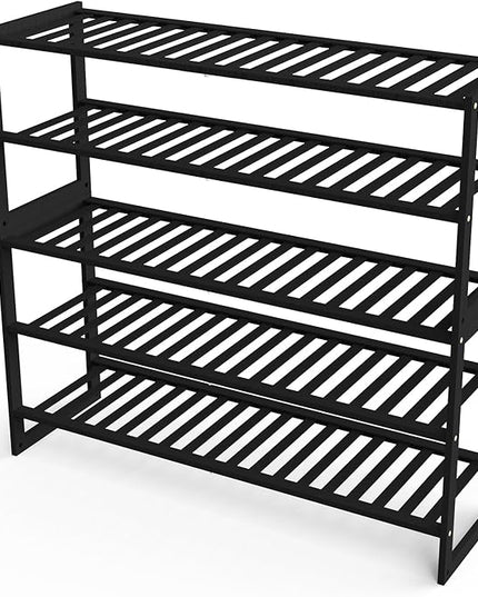 Shoe Rack Bamboo 5 Tier Shoe Organizer, Storage 20-25 Pairs for Closet Entryway, Stackable Large Tall Shoe Shelf Holder Stand Cubby for Door Hallway Bedroom Garage