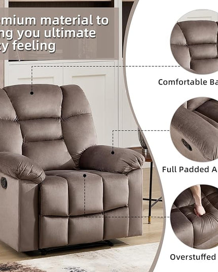 CANMOV Manual Recliner Single Sofa, Wall-Hugger Reclining Couch, Upholstered Sofa Chair with Armrests, Fabric Reclining Couch with Soft Cushion for Living Room, Brown
