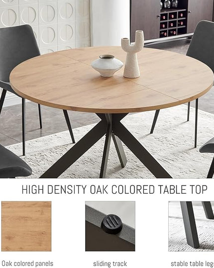 46.4" Round Dining Table Set, Mid Century Modern Round Dining Table for 4-6 Person, w/Steel Legs, Coffee Table for Kitchen Dining Room, Office, Save Space