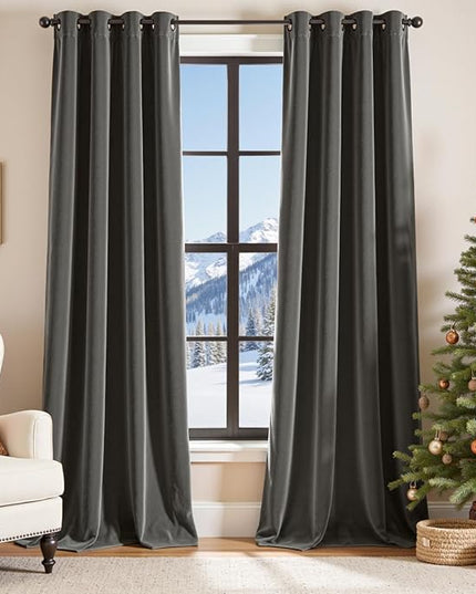Lazzzy Grey Velvet Curtains Thermal Insulated Curtains 96 Inch Lenth Room Darkening Window Drapes for Bedroom Living Room Super Soft Luxury Window Treatment 2 Panels Grommet