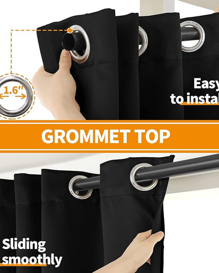 YoungsTex Black 100% Blackout Curtains 45 Inches for Bedroom Thermal Insulated Total Room Darkening Curtains for Living Room Window with Black Back Grommet, 2 Panels, 42 x 45 Inch
