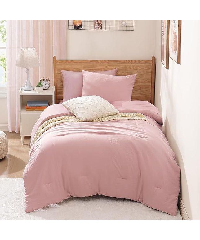 WRENSONGE Twin Comforter Set- 5 Pieces Soft Pink Twin Bed in a Bag, All Season Twin XL Bedding Sets with 1 Fitted Sheet, 1 Flat Sheet, 1 Pillow Sham and 1 Pillowcase