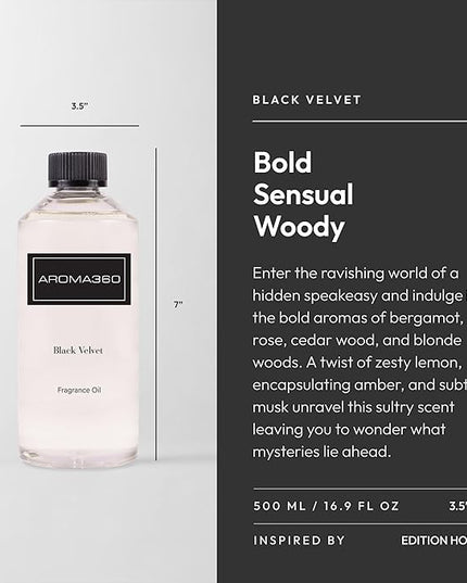Aroma360 Fragrance Oil - Fragrance Oil Inspired by Edition Hotel - Scents Include Smokey Black Tea, Rose & Amber - Black Velvet, 500mL/16.9 fl oz