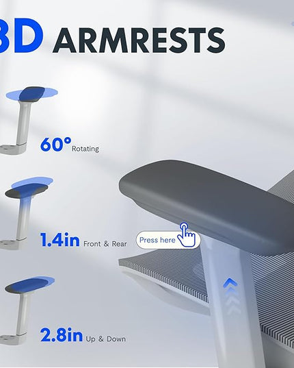FLEXISPOT ErgoX Premium Ergonomic Office Chair with Footrest- Adjustable 3D Armrests, Dynamic Lumbar Support, Recline & Tilt Function, Mesh Seat, for Home & Office Use,Blue
