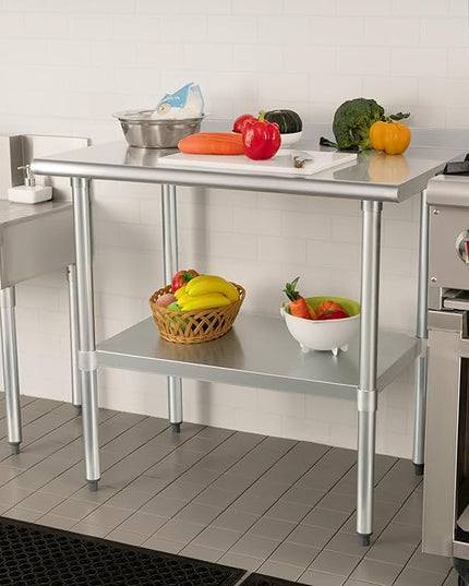 HARDURA Stainless Steel Table Prep & Work Table 24 x 36 Inches NSF Heavy Duty Commercial with Undershelf and Backsplash for Restaurant Kitchen Home and Hotel